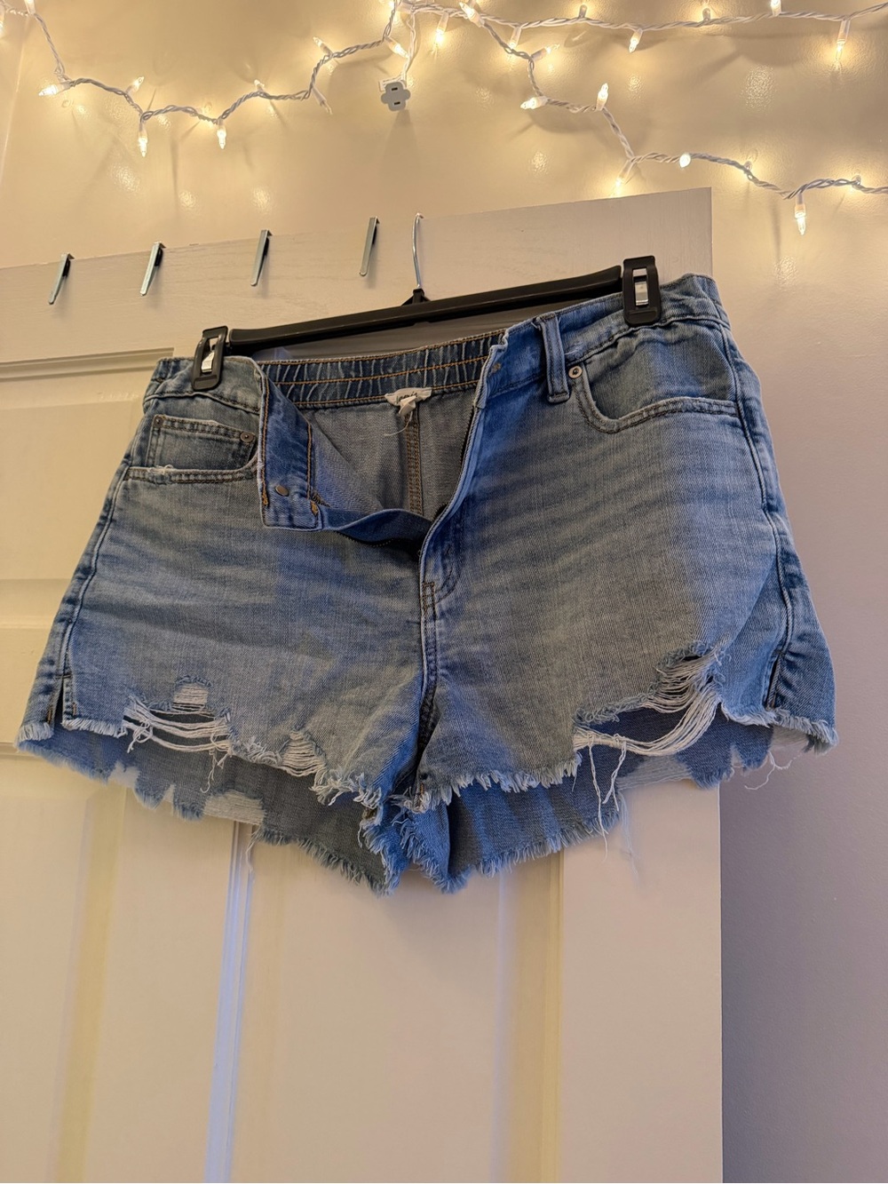 aerie Light Blue Distressed Denim Shorts